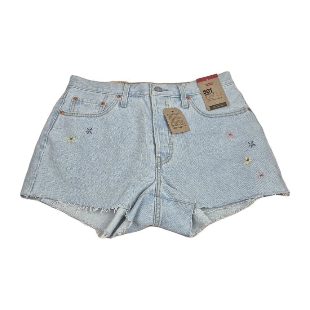 Levi's 501  Women's Jean Shorts Original Size 29 High Rise Embroidered Blue (06)